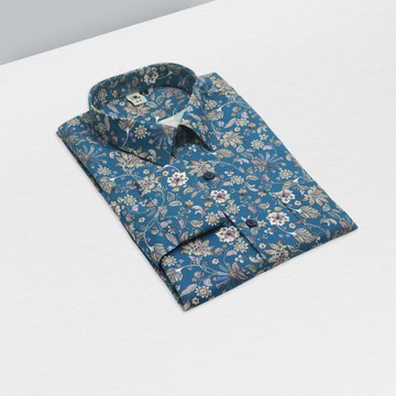 花花寶藍襯衫-深寶藍花紋層次細膩  低調中帶出剛剛好的存在感