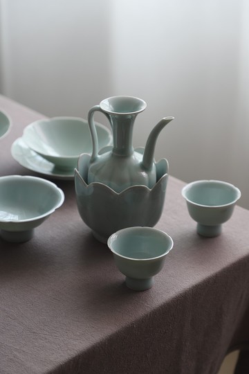 古風手執壺 宋風酒壺 高腳酒碗 湖田窯青白瓷