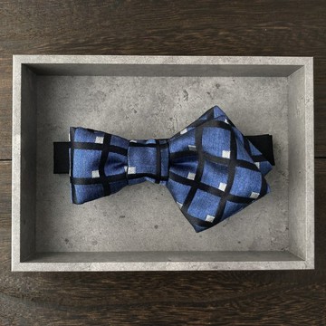 Bow Tie One-sided-loop-knot Pointed end - 深藍色與黑色格紋