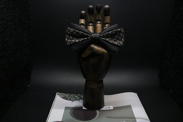 黑色绅士风加褐色菱格小方块领结 婚礼主持人蝴蝶结