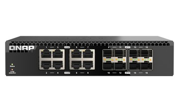 QNAP QSW-3216R-8S8T半機架寬 16 埠全 10GbE 無網管型交換器