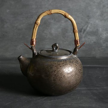 ENCAN陶瓷茶壺高顏值石紋提梁壺日式復古茶具鎏金釉泡茶壺家用壺