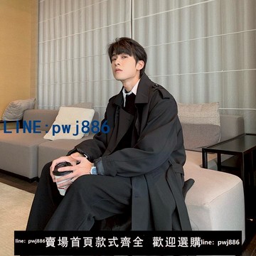 【臺灣公司】Hualun秋冬季西裝領雙排扣風衣外套男中長款寬松潮流韓版過膝大衣