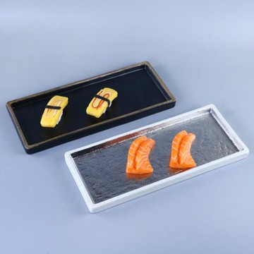 復古陶瓷烤肉盤和牛舌盤日式壽司盤刺身盤烤物盤黑金長方平板盤銀