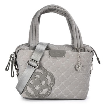 CLATHAS 山茶花金屬吊飾菱格紋尼龍兩用空氣包-淺灰