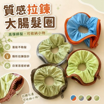 桃園出貨✨質感拉鍊大腸髮圈 女款高彈力馬尾頭繩 慵懶蓬鬆髮帶 日常綁髮皮筋 便攜小物收納髮飾配件