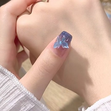 深海蝴蝶穿戴甲冰透指甲貼片飄帶美甲片半手工假指甲美甲貼片成品 N4W3