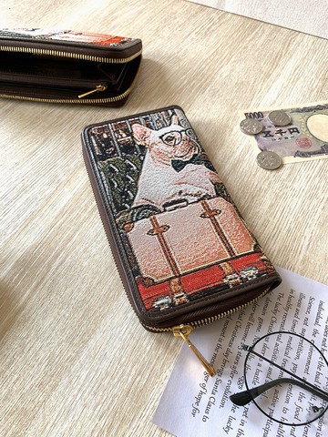 長夾 真皮/布防潑水 平織緹花 紳士法鬥 風琴拉鍊