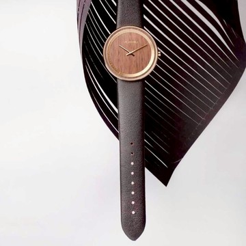 VEJRHOJ 丹麥霍伊經典原木手錶 The SUN 咖啡棕 黃銅金 胡桃木