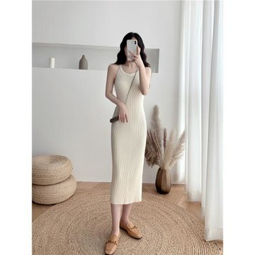 2026春秋新款吊帶連衣裙女韓版修身瘦裙子針織打底內搭背心裙長裙