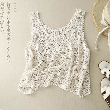 日系原單撿漏~文藝鏤空鉤花針織背心女純色百搭無袖疊穿吊帶上衣