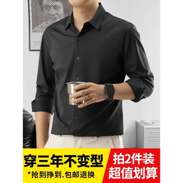 春夏季絲光長袖襯衫男絲滑抗皺高端商務正裝冰絲襯衣工裝職業寸衫