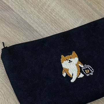 接受客製 l 刺繡柴犬零錢包 客製圖刺繡錢包 布零錢包
