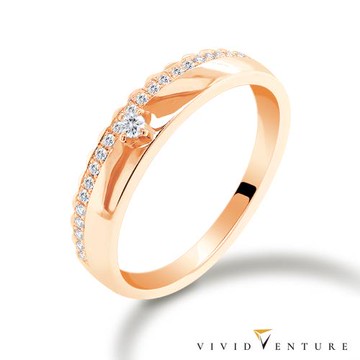 亞帝芬奇  13分 天然鑽石 真鑽 線戒 戒指 夢 14K玫瑰金
