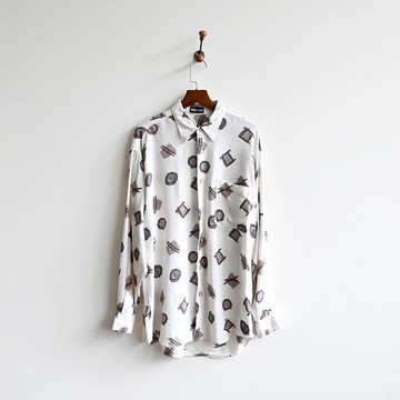 【蛋植物古著】巧趣塗鴉印花古著襯衫