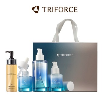 【TRIFORCE 翠芙思】清爽淨膚保養｜海洋保濕控油潔顏組合 (基酸賦活細緻潔顏露 160mL+浸潤保濕露120mL+水光濃萃精華40mL+賦活修護精華乳50mL)