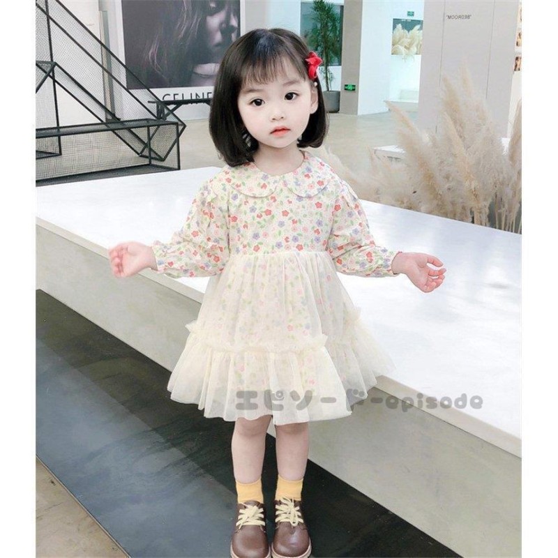 子供服 ワンピース 100 韓国子供服 女の子 春服 長袖 花柄 ドレス