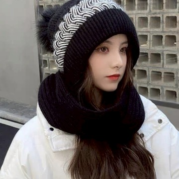 【Lydia】現貨 針織帽 針織圍巾 冬季新品加厚加絨護耳防寒保暖針織帽、圍巾一體毛線帽