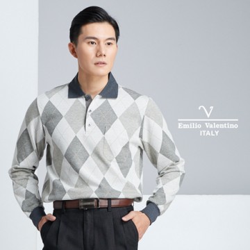 Emilio Valentino 菱格紋棉質棉衫_灰/菱格(91-8V1656)