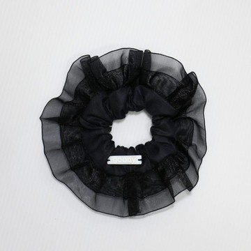 【客製化刺繡】goody黑色透紗ruffle髮圈