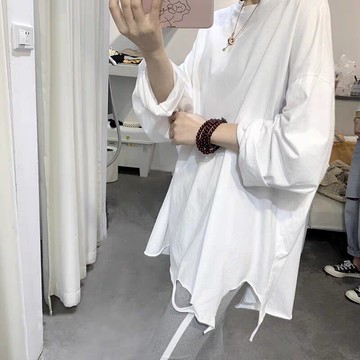 白色加絨長袖t恤打底衫女季破洞內搭別致甜辣小眾上衣服ins潮