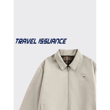 TRAVEL ISSUANCE 很哇塞的 日系簡約復古格子兩面穿寬松夾克外套