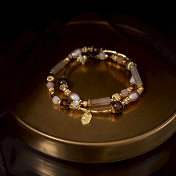 鎏金圓舞曲｜灰玉髓金銅石橙月光雙圈手鍊 C1684