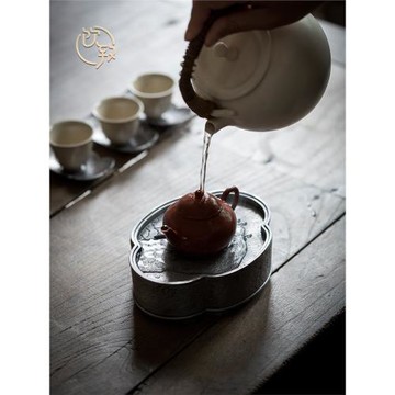 飲致復古干泡臺茶盤家用儲水小型日式養壺托老錫制茶臺禪意壺承