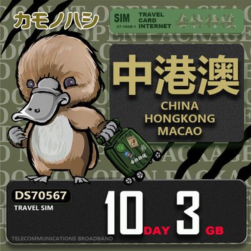 【鴨嘴獸 旅遊網卡】Travel Sim 中港澳 10天3GB  吃到飽上網卡