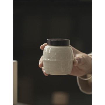 草木灰小號茶葉罐 黑檀木蓋迷你三七粉罐 香粉罐陶瓷密封罐醒茶罐