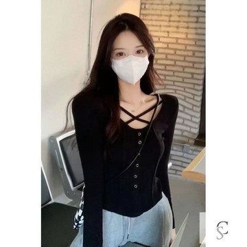 【XL-8XL大尺碼】👩秋冬韓版上衣女 春秋休閒寬鬆上衣胖mm300斤大碼長袖t恤女設計感小衆秋裝顯瘦打底衫早秋方領上