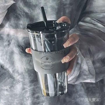 🎇免運特價✨水盃ins高顔值帶吸管輕奢盃子女生傢用防燙咖啡盃玻璃皮套盃男#免運