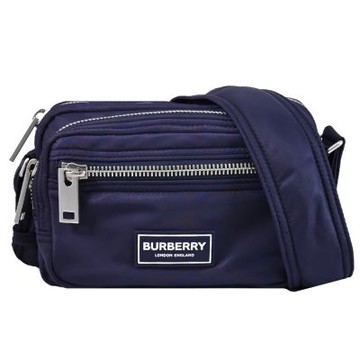 BURBERRY 浮雕LOGO輕尼龍斜背/相機包(深藍)