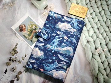 海洋系列-美國限量布料海底世界潛水夫與鯨魚磁釦書套-布書衣可適