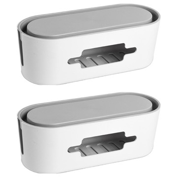 FANCY LIFE 電線收納盒 盒蓋分離設計 頂部充電線出口  白盒灰蓋  2個