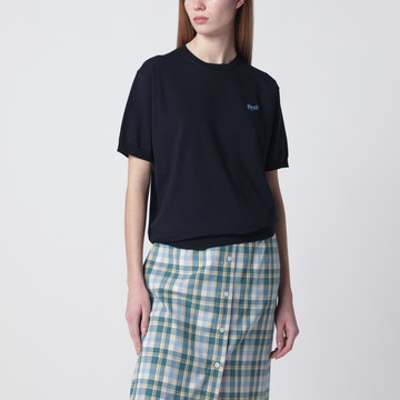 Blue silk-blend sweater with logo