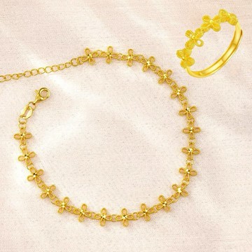 [Hi rosé!]現貨、實拍！花樣甜心四葉草戒指 手鏈 黃金色時尚百搭花朵幸運草活口花瓣 高質感鍍砂金鍍沙金戒指 黃金