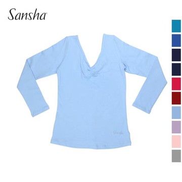Sansha三沙舞蹈練功服上衣瑜伽長袖T恤女成人形體芭蕾服芳華V領