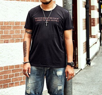 FINDSENSE H1 2018 夏季 新款 潮胖子 嘻哈字母印花圖案 加肥 加大碼T恤 透氣寬鬆短袖 休閒上衣 潮男