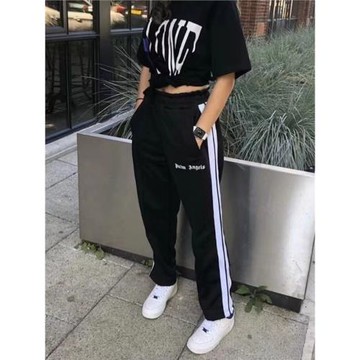 palm angels棕櫚天使黑白條紋休閑褲情侶男女運動半拉鏈長褲