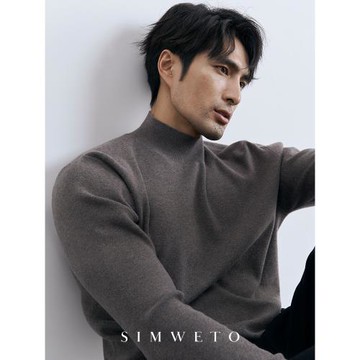 秋冬保暖BI備 莫代爾親膚舒適 半高領黑色毛衣男士羊毛衫冬季上衣