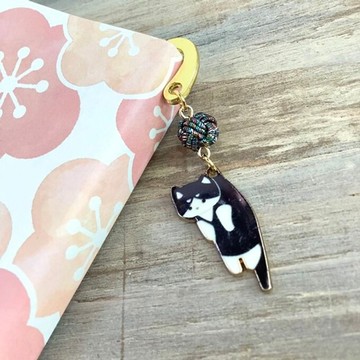 御朱印帳 書籤 水引【被抓著的貓咪】書籤 貓咪款 黑白 虎斑 黑亮珠