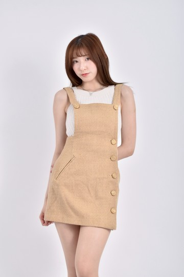 (M) 點吊帶羊毛黃色短裙