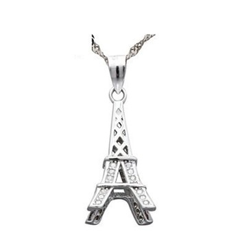 [米蘭精品] 925純銀項鍊鑲鑽吊墜-時尚鐵塔設計氣質情人節生日禮物女飾品73df4