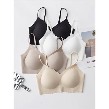 光面背心式無痕一體文胸桑蠶絲親膚無鋼圈聚攏胸罩裸感內衣薄款