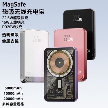 Magsafe透明磁吸無線充電寶20000毫安PD20W快充超薄便捷移動電源