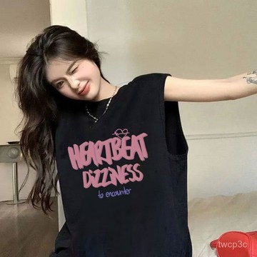 熱賣爆款美式小吊帶坎肩運動背心女T恤印花無袖上衣小個子辣妹裝性感甜美0407 CZPB