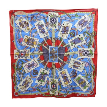 HERMES 愛馬仕 紅色 真絲  Dame de Coeur A Vous L Honneur 方巾 90X90 【二手名牌BRAND OFF】