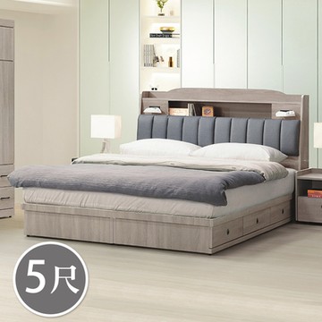 Boden-班萊5尺工業風雙人抽屜床組(耐磨皮革收納床頭箱-附USB插座+三抽收納床底-不含床墊)