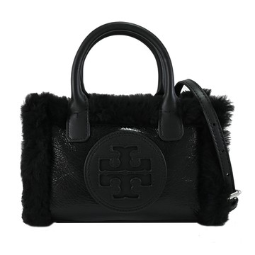 TORY BURCH 142707 絨毛飾邊亮面皮革兩用小包.黑